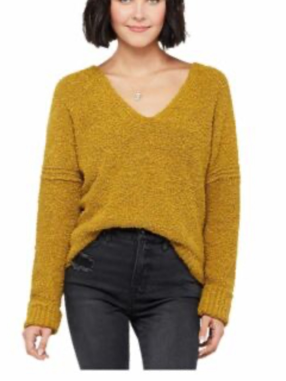 Free People V-Neck Sweater in Mustard Yellow